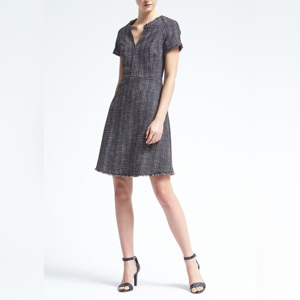 Banana Republic Navy and Gray Tweed Shift Dress